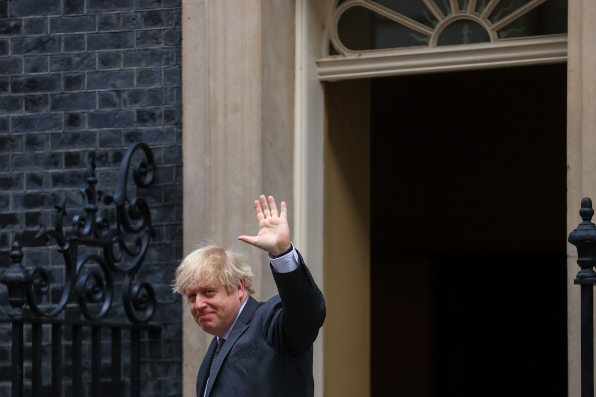 British Prime Minister Boris Johnson. "With every jab that goes into our arms, we are tilting the odds against covid and in favor of the British people," Johnson says as Britain returns to lockdown. MUST CREDIT: Bloomberg photo by Simon Dawson