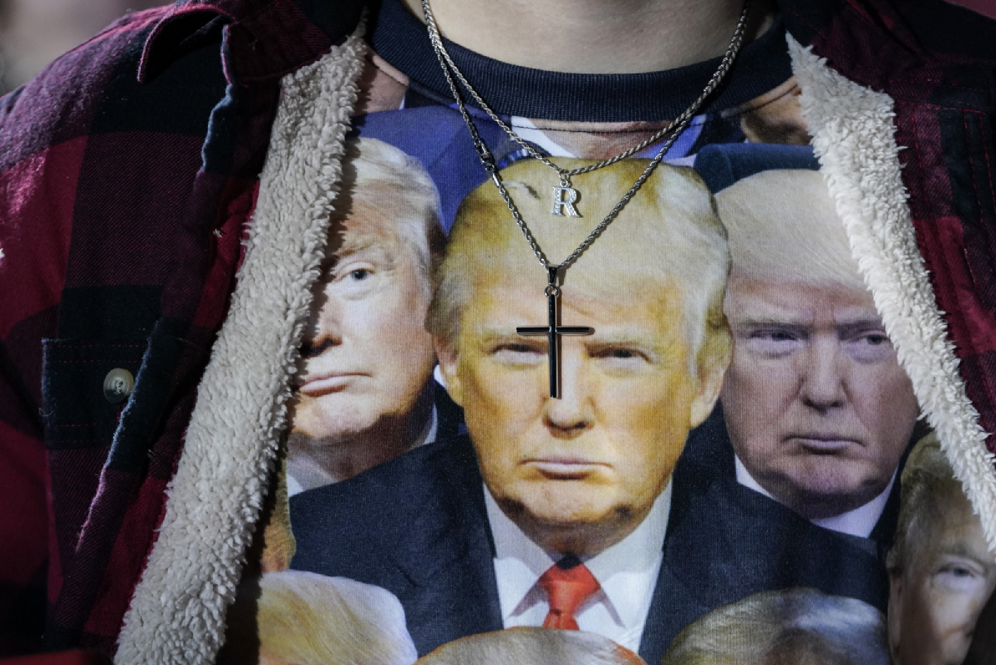 A supporter wears a Trump shirt as President Donald Trump speaksduring a rally on Monday in Dalton, Ga. MUST CREDIT: Washington Post photo by Jabin Botsford