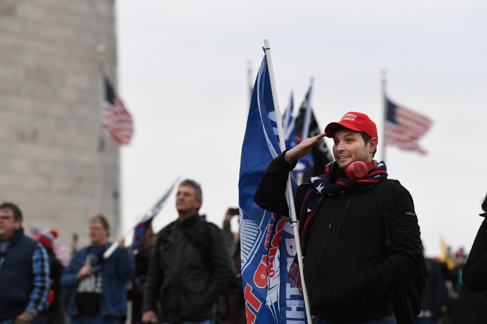 Supporters of President Donald Trump gather near the Washington Monument on Wednesday. MUST CREDIT: Washington Post photo by Matt McClain