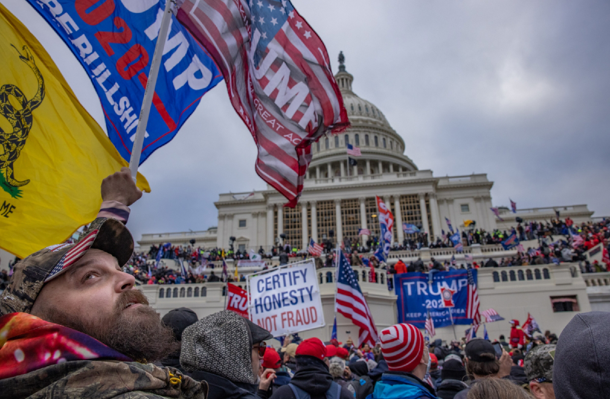 Supporters demonstrate on behalf of President Donald Trump at the U.S. Capitol on Jan. 6, 2021. MUST CREDIT: Photo for The Washington Post by Evelyn Hockstein