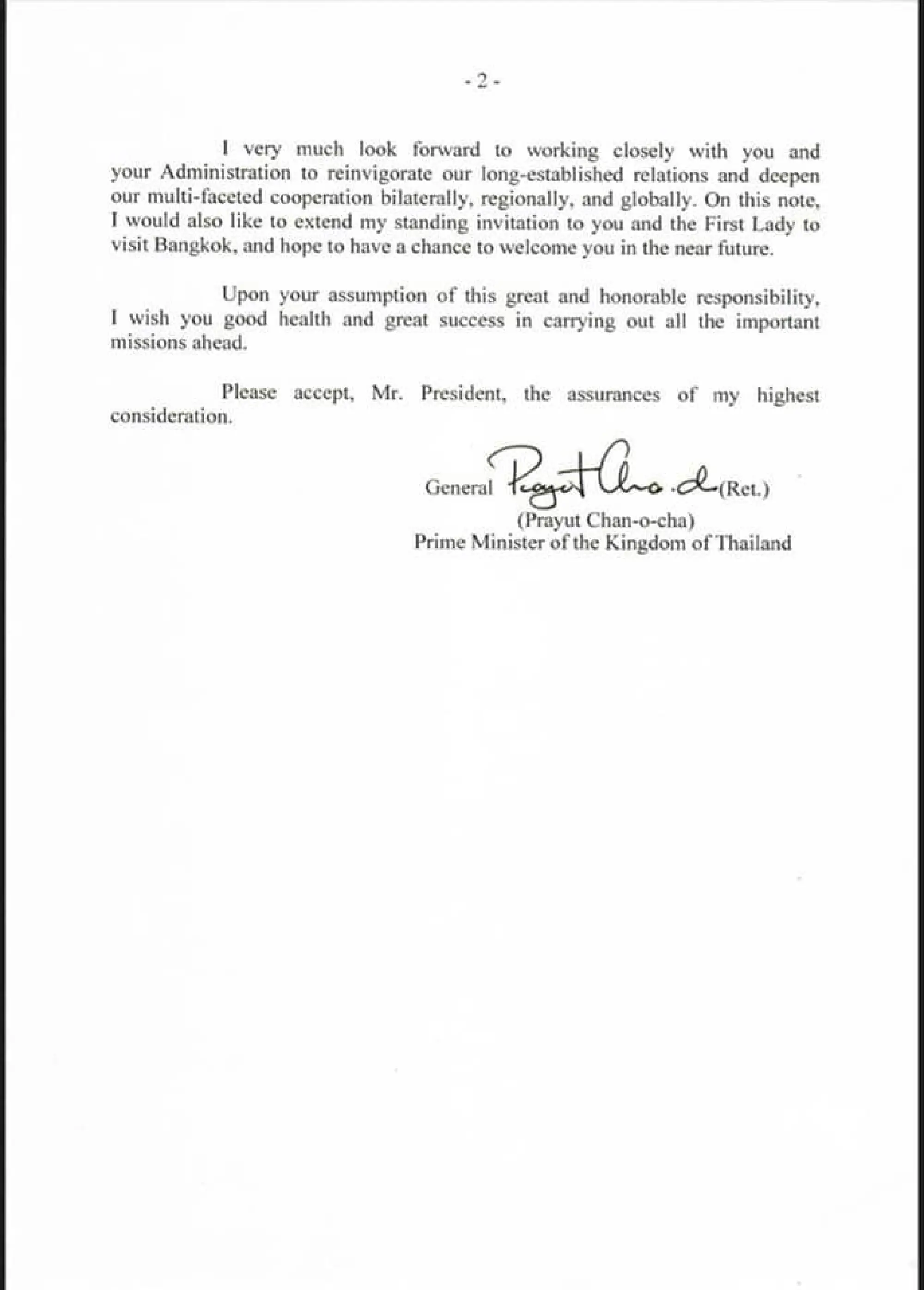 Prayut congratulates Biden on inauguration, calls for global unity