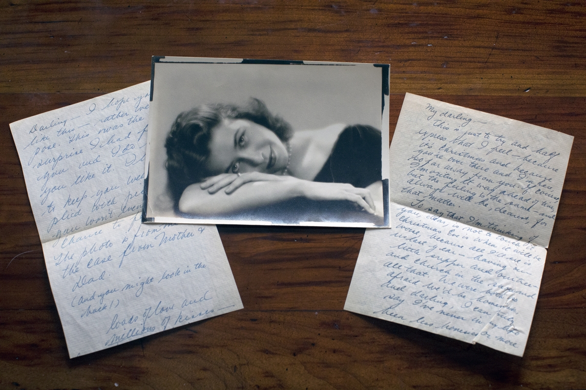 A photo of Patricia Brim, which she had taken on Valentine's Day 1944, to give to her husband, Raymond, who was serving in World War II. Two love letters she wrote to him are with the photo. MUST CREDIT: Photo for The Washington Post by Robb Hill