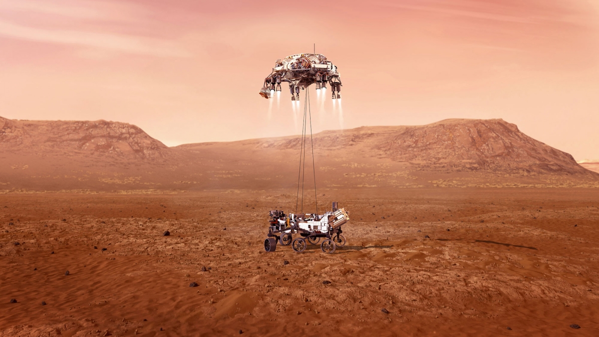 NASA's Perseverance nears the Martian surface in this illustration. MUST CREDIT: NASA illustration handout