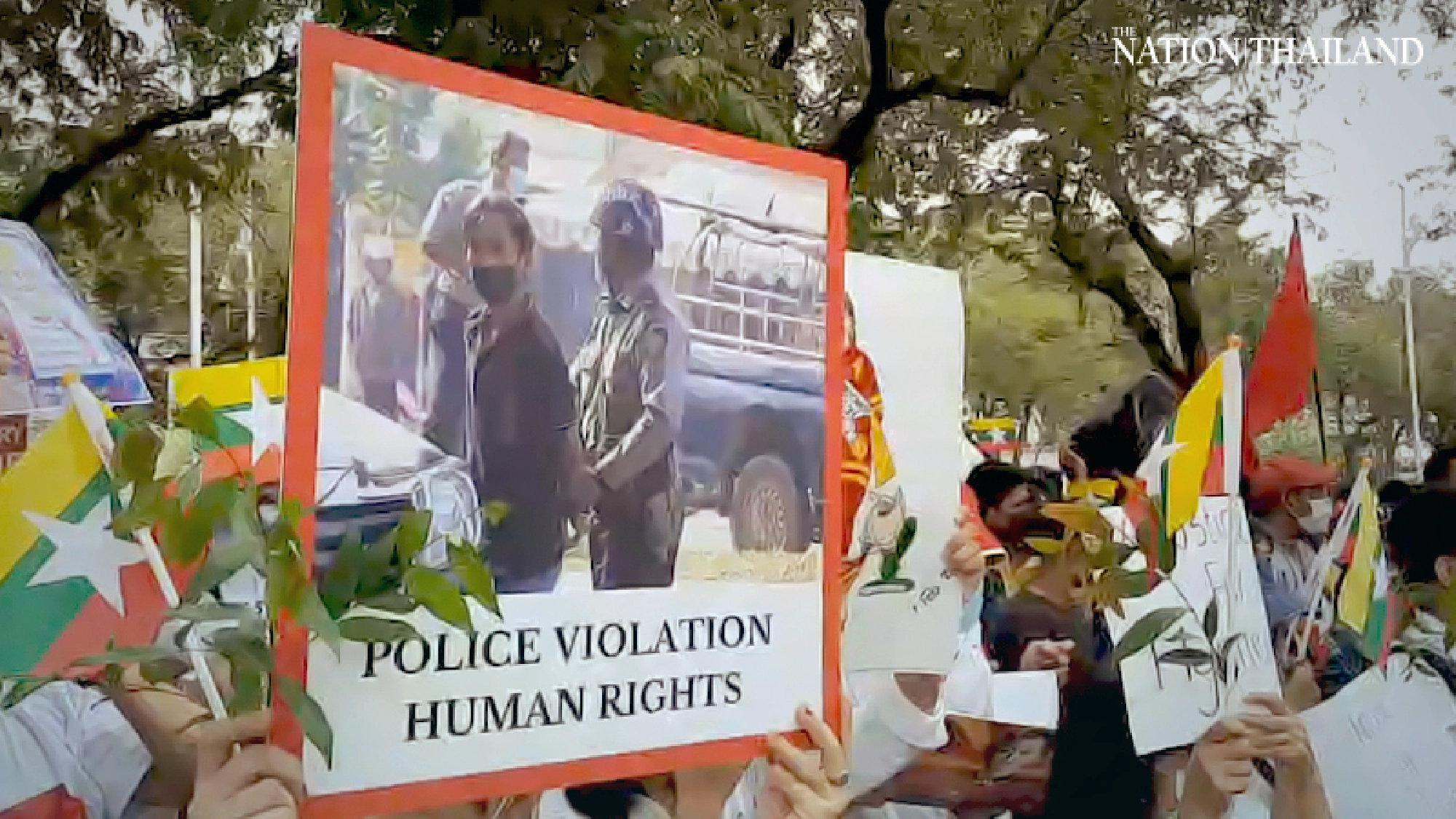 Myanmar workers in Thailand protest against coup in their homeland