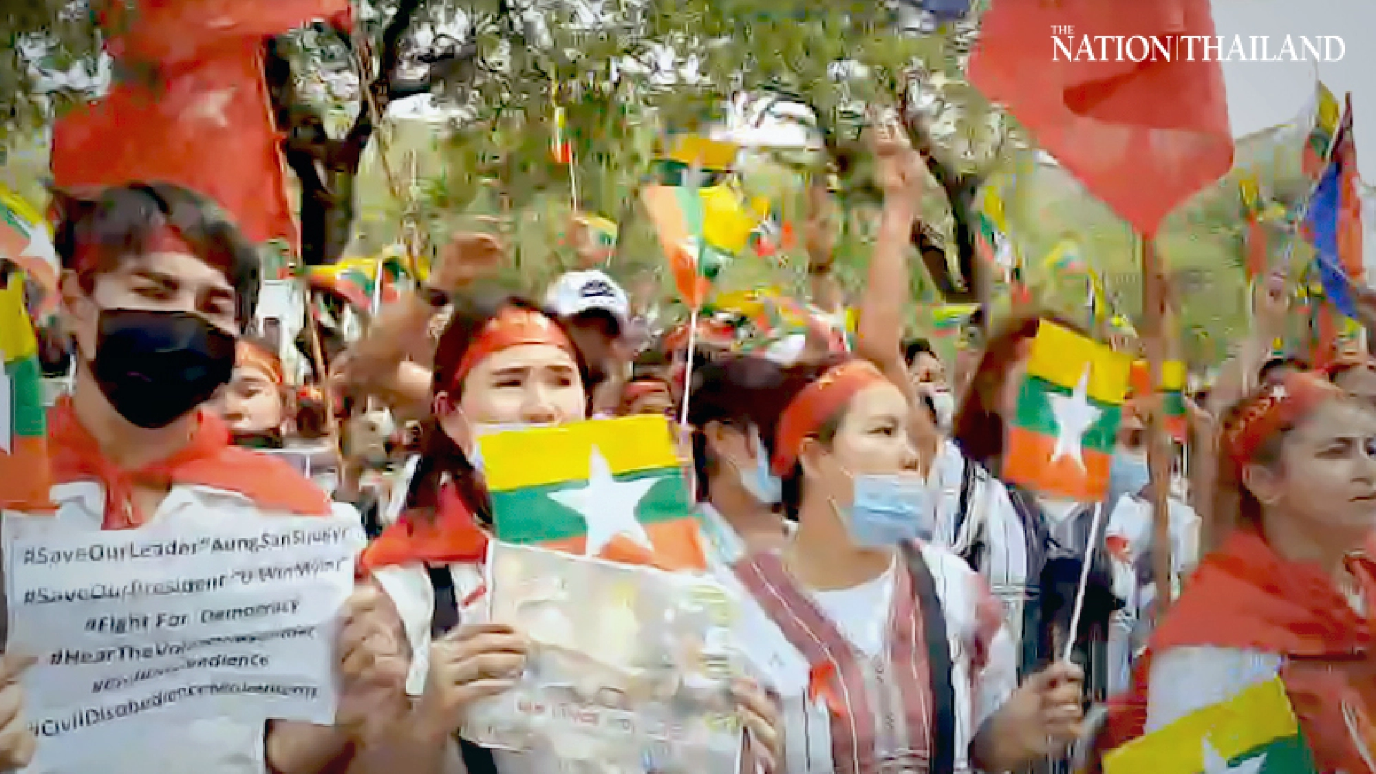 Myanmar workers in Thailand protest against coup in their homeland