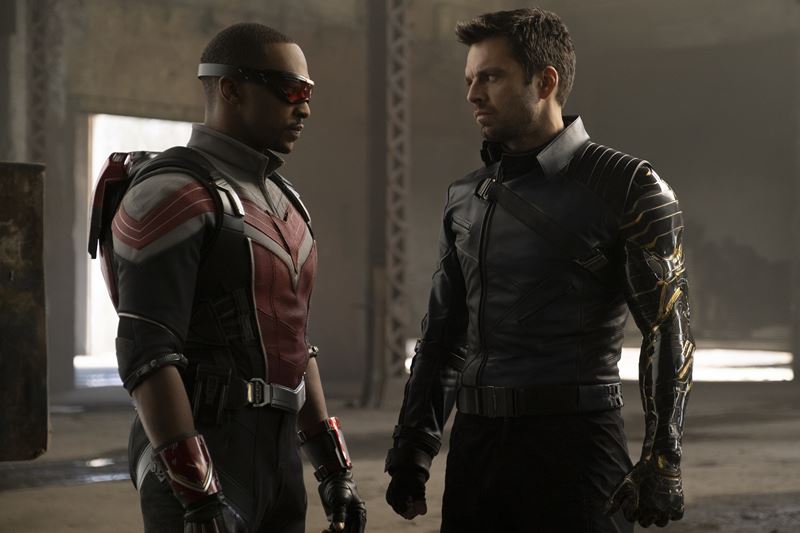 The Falcon (Anthony Mackie), left, and the Winter Soldier (Sebastian Stan) look to fill the void in a world with no Captain America in "The Falcon and the Winter Soldier." MUST CREDIT: Marvel Studios/Disney Plus.
