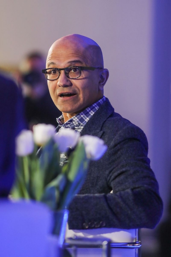 Satya Nadella at the World Eonomic Forum in Davos, Switzerland, on Jan. 21, 2020. MUST CREDIT: Bloomberg photo by Simon Dawson.