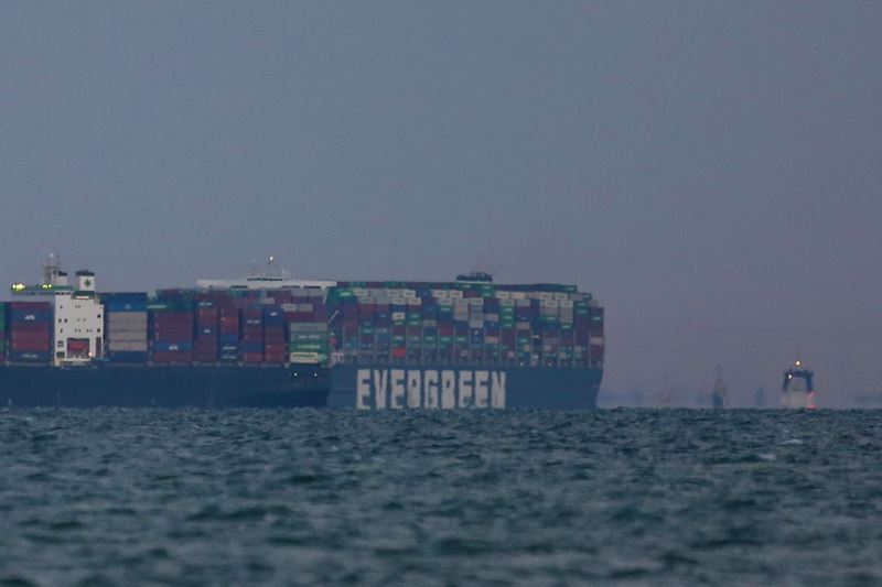 The Ever Given container ship enters the Great Bitter Lake after being freed from the Suez Canal in Suez, Egypt, on March 29, 2021. MUST CREDIT: Bloomberg photo by Islam Safwat