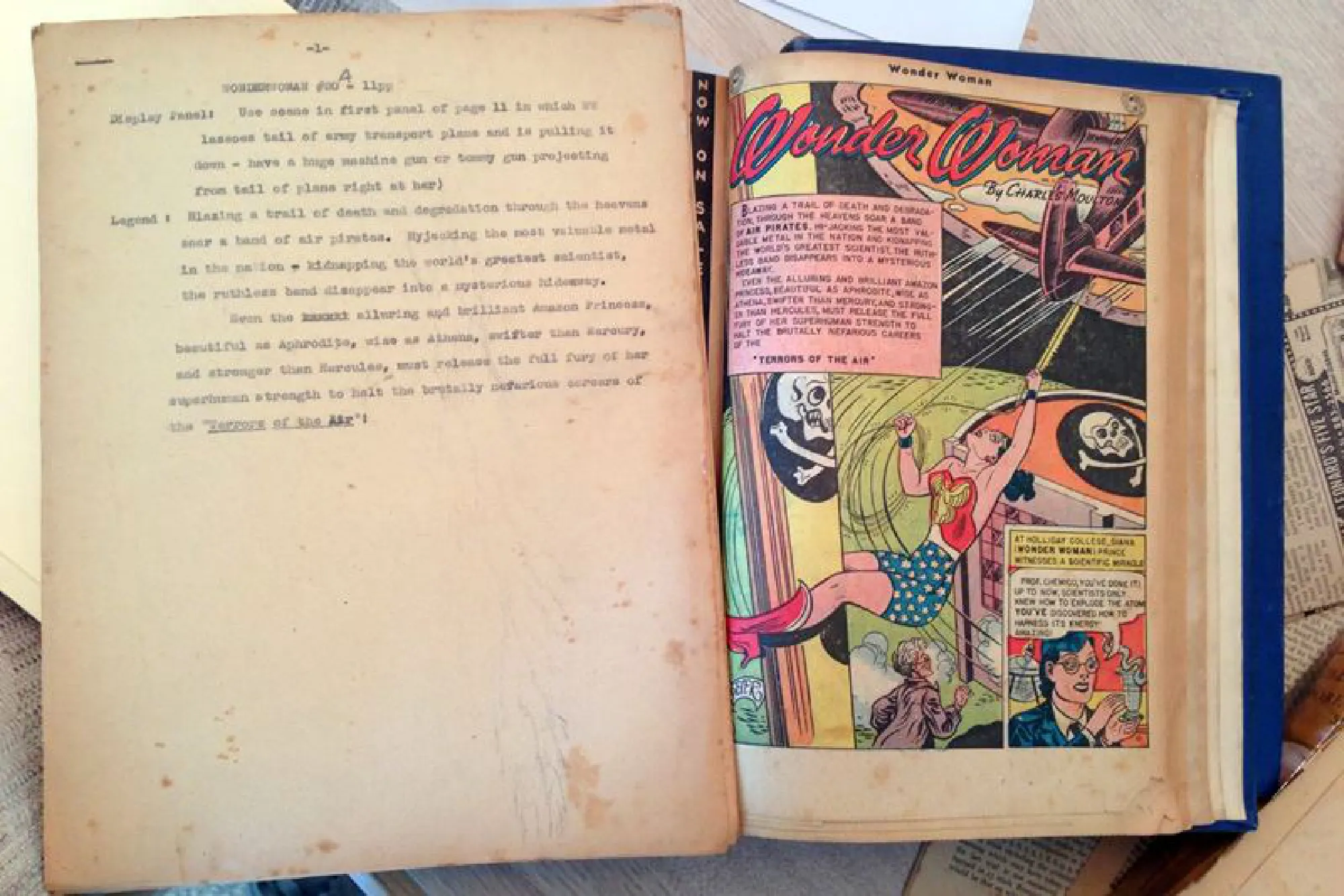A Wonder Woman comic and one of Ms. Hummel's original scripts, from her archives before she donated them to the Smithsonian. MUST CREDIT: Robb Murchison