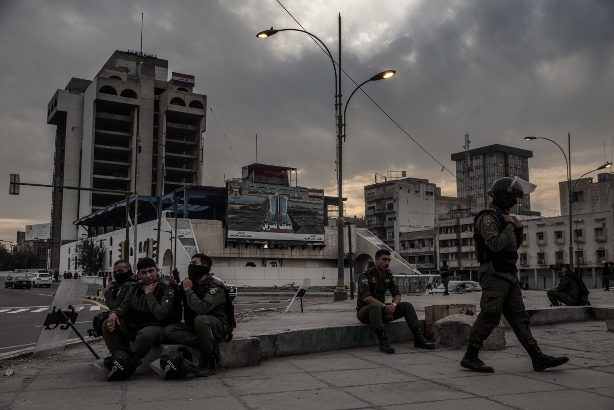 The "I Love Tahrir" sign in Baghdad's Tahrir square in January 2020. Photo for The Washington Post by Emilienne Malfatto