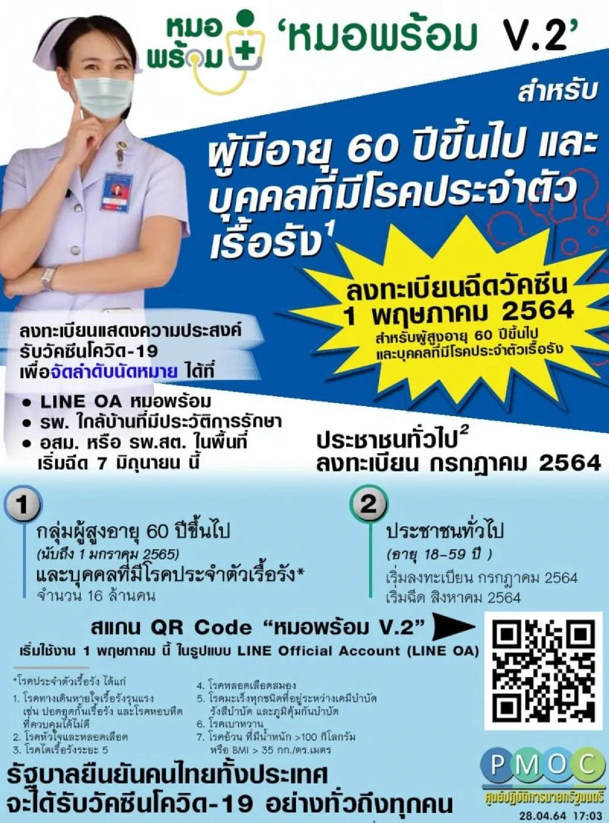 Ministry announces vaccination registration dates for public via Mor Phrom