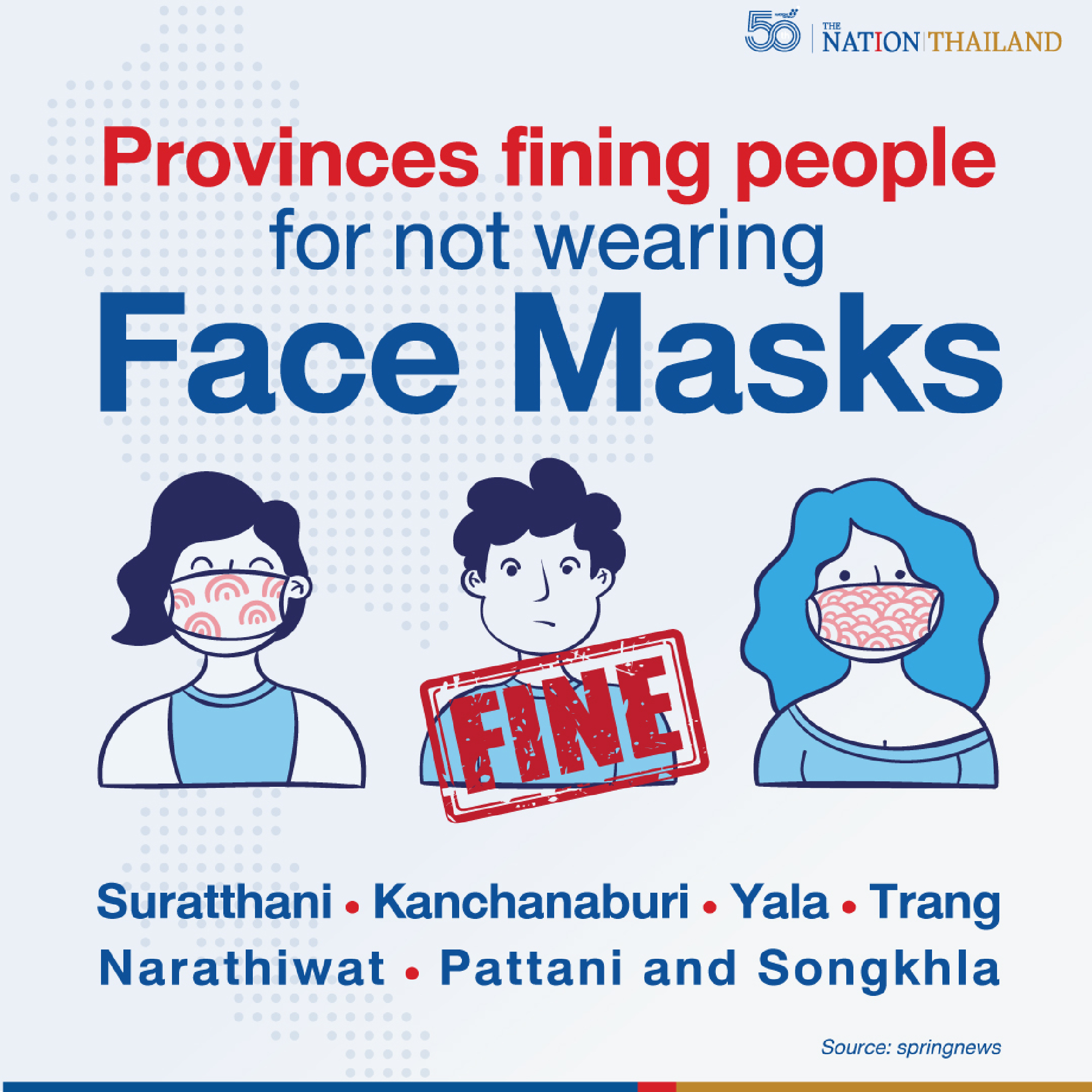 In response to the third wave of Covid-19 in Thailand, some provinces have ordered people to wear face masks in public. The penalty for violating this order is a fine of up to THB20,000, according to the Communicable Disease Act.