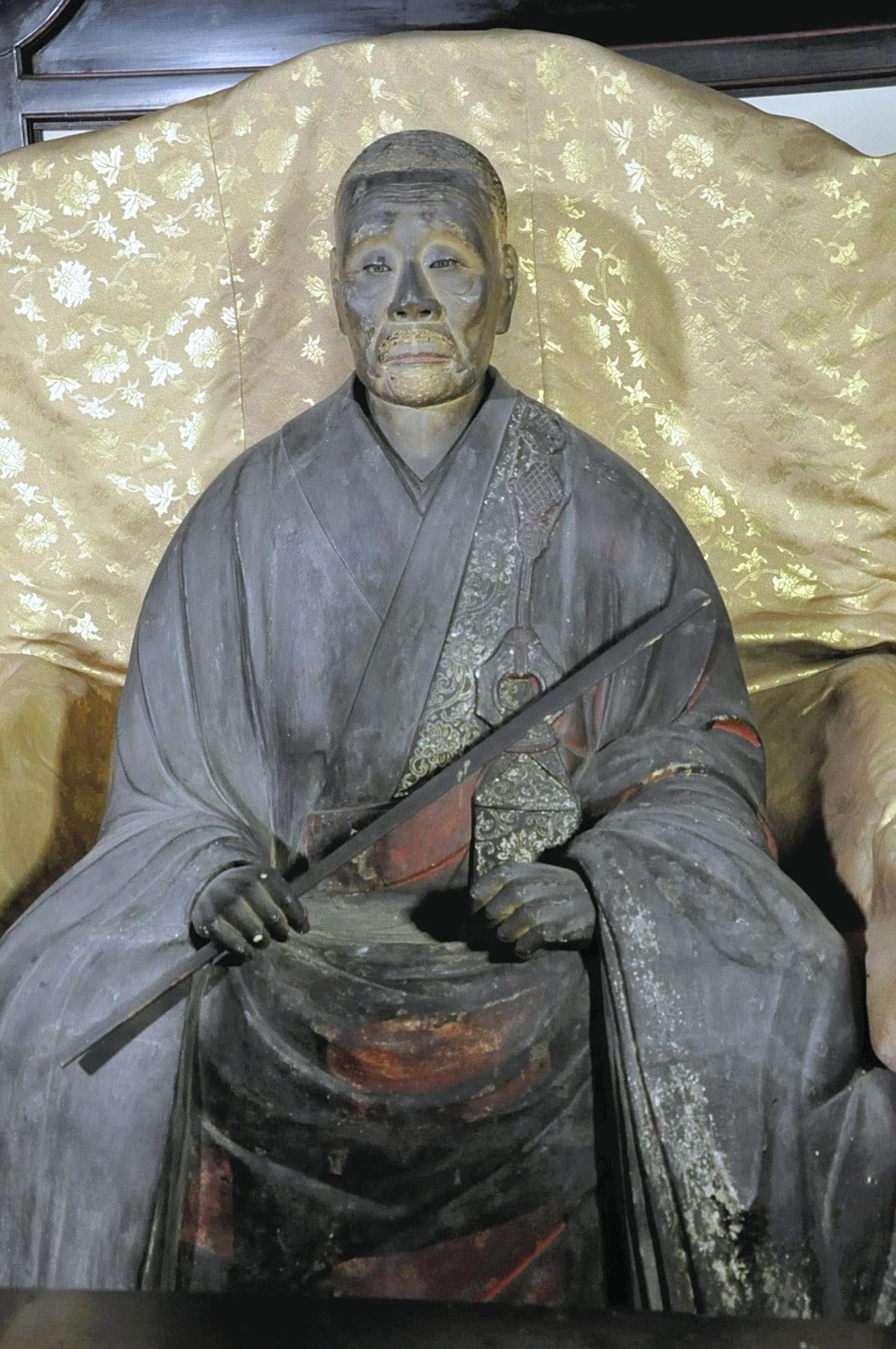 A wooden statue of Ikkyu Sojun is seen at Shuonan temple in Kyotanabe, Kyoto Prefecture, in April 2011. Real hair from Ikkyu's head and face were embedded in the statue when it was created. MUST CREDIT: Japan News-Yomiuri photo.