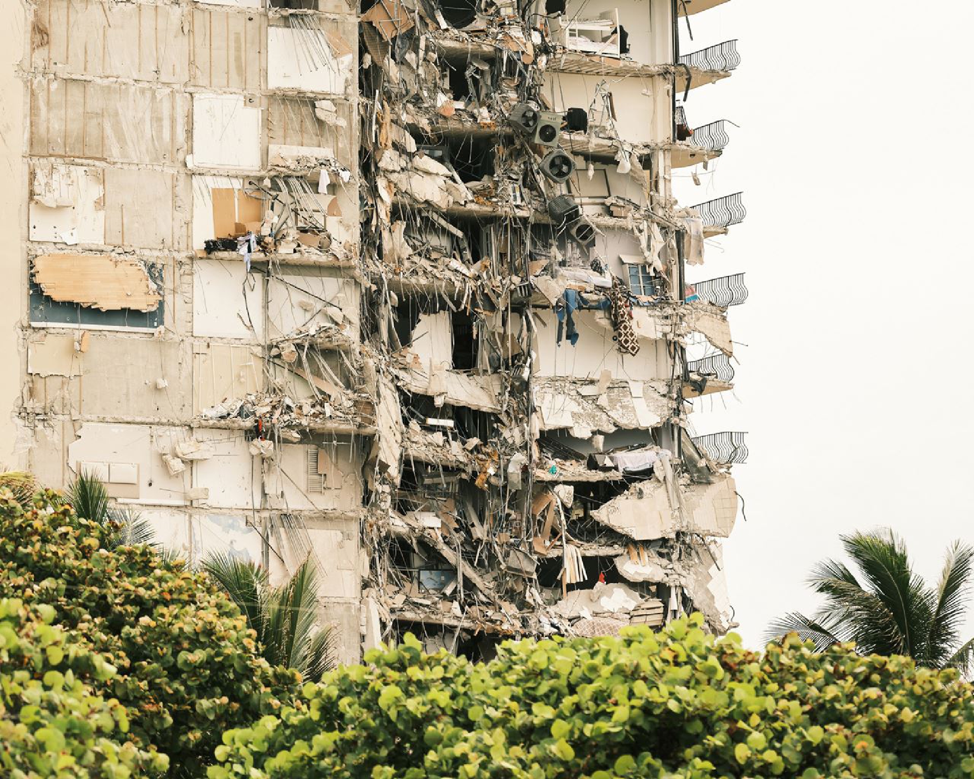 The interior of the Champlain Towers South building left exposed after the residential building partially collapsed. MUST CREDIT: photo for The Washington Post by Zack Wittman.