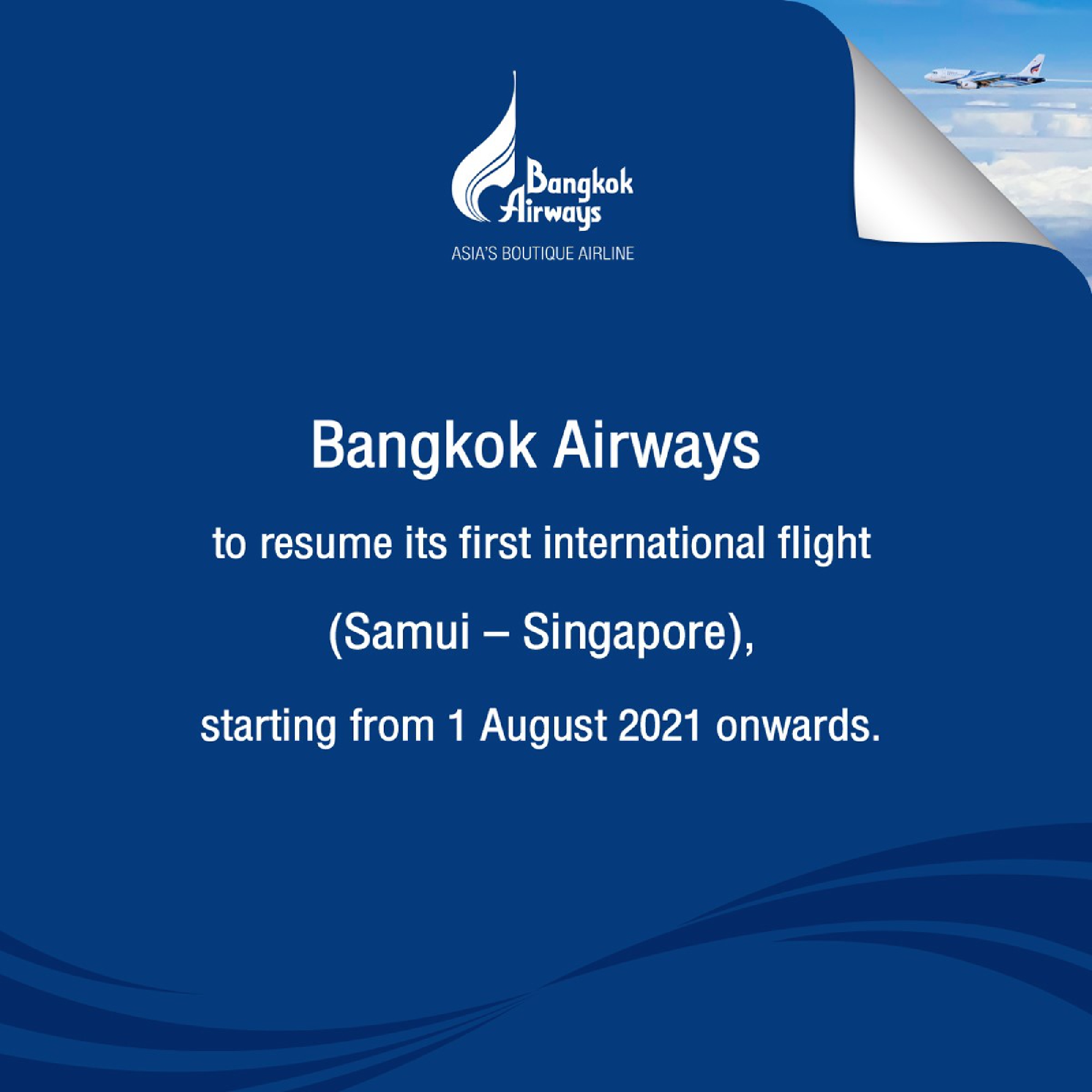 Bangkok Airways to resume its first international flight (Samui – Singapore)