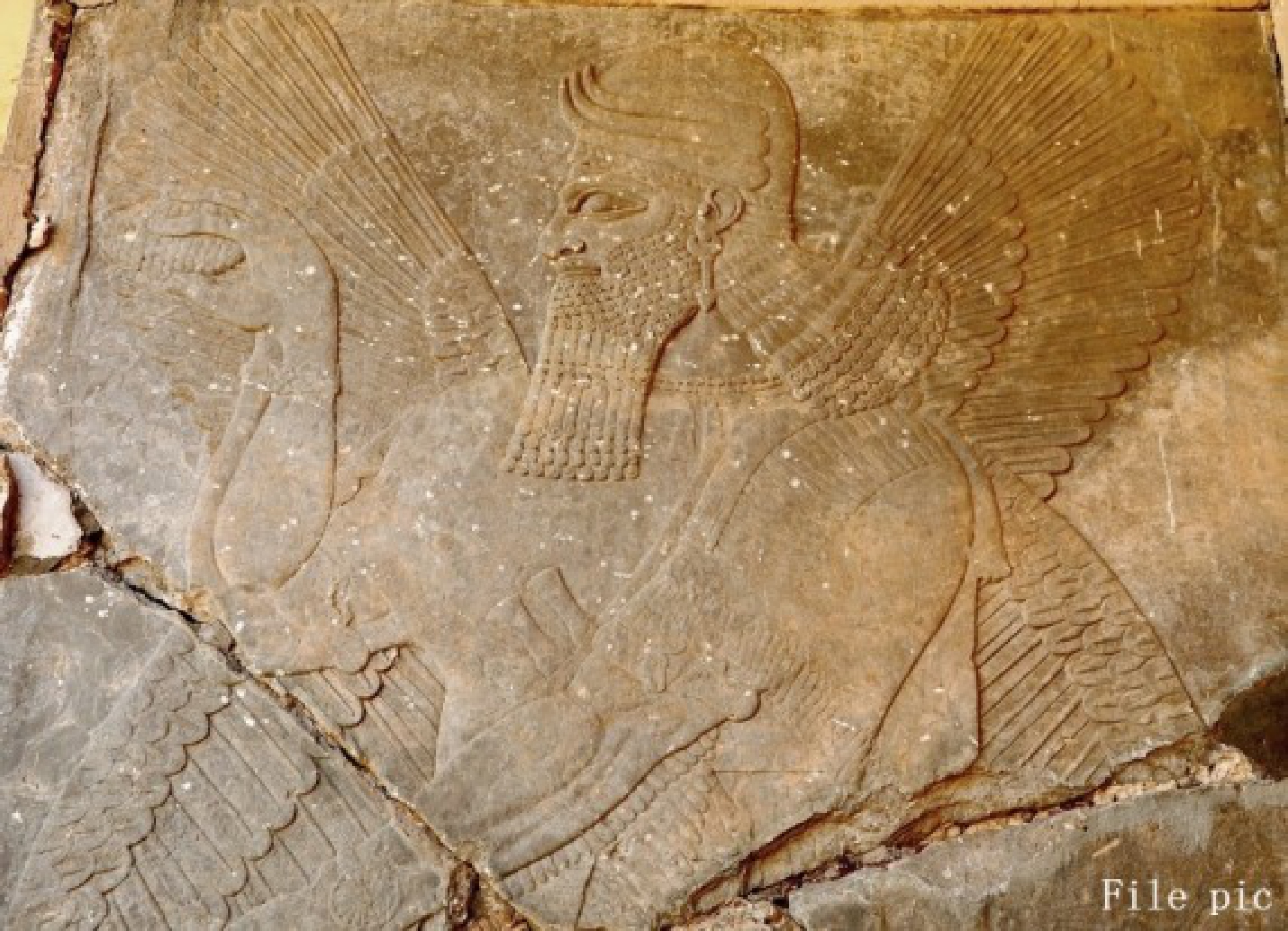 Photo taken on Jun. 13, 2019, shows Assyria relief in archeological site of Nimrud.