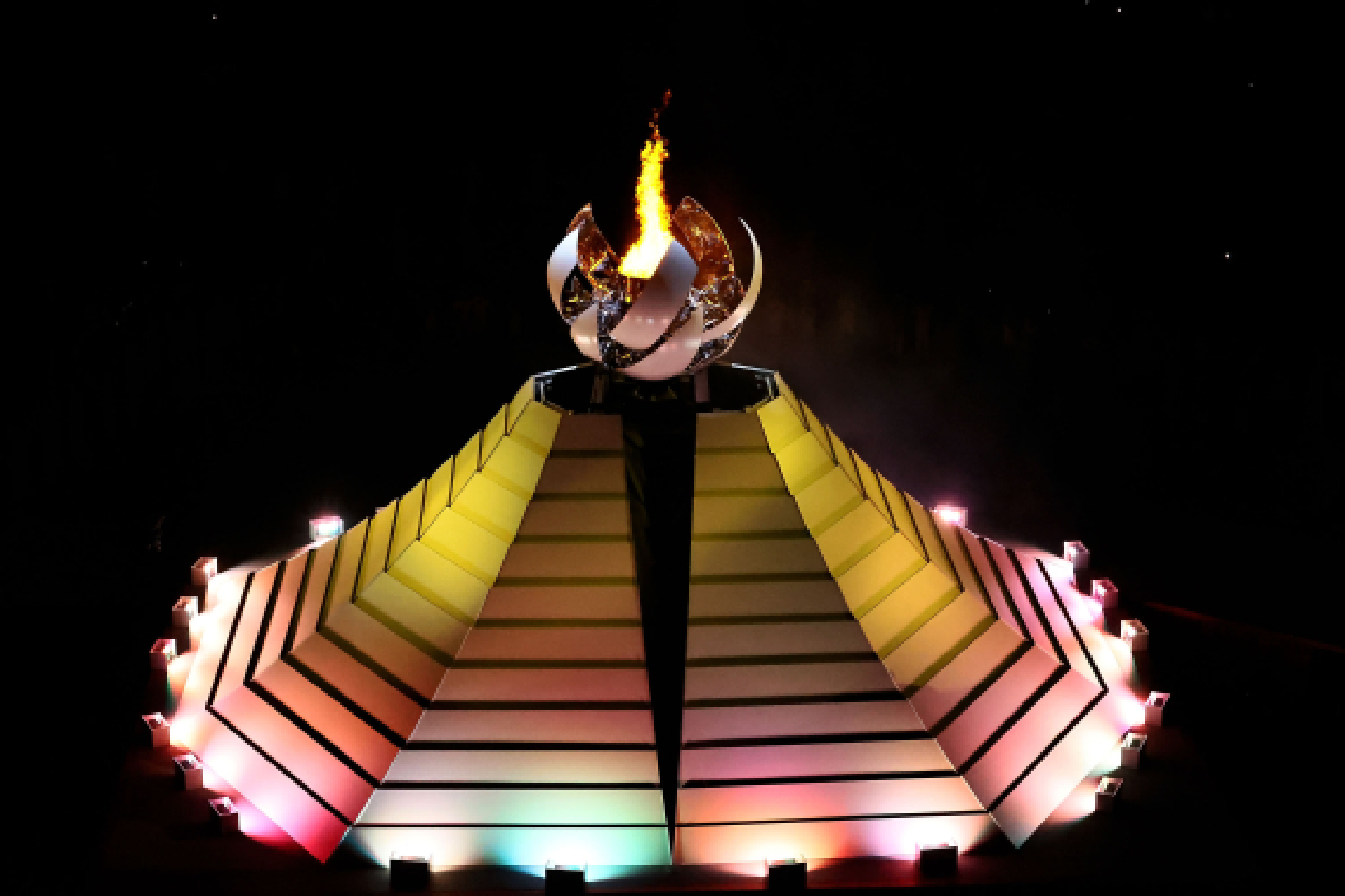 The cauldron is lit during the opening ceremony of the 2021 Tokyo Olympic Games at the Olympic Stadium in Tokyo, Japan, July 23, 2021.