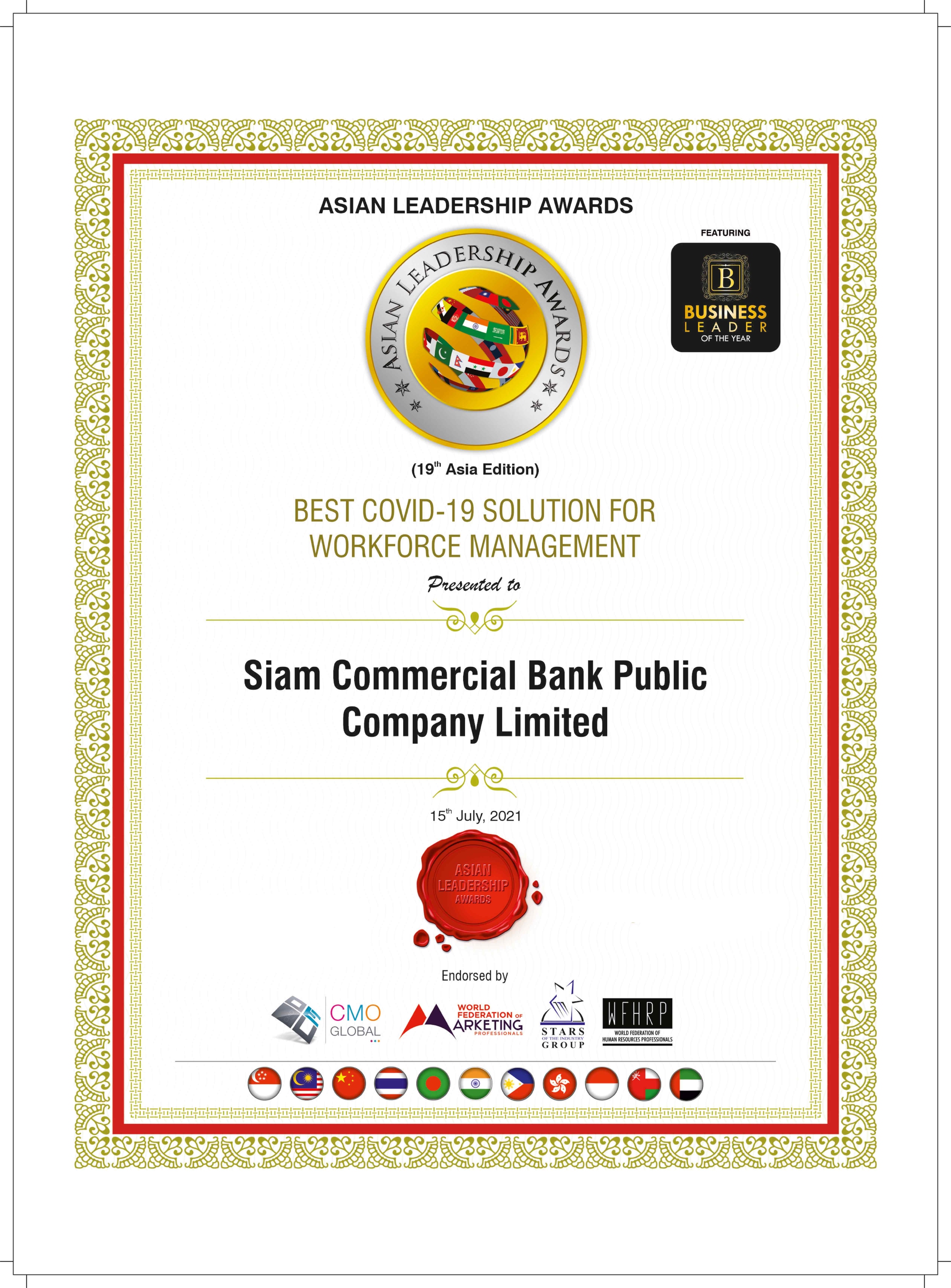 SCB wins 3 Asian Leadership Awards 2021 for best COVID-19 risk management