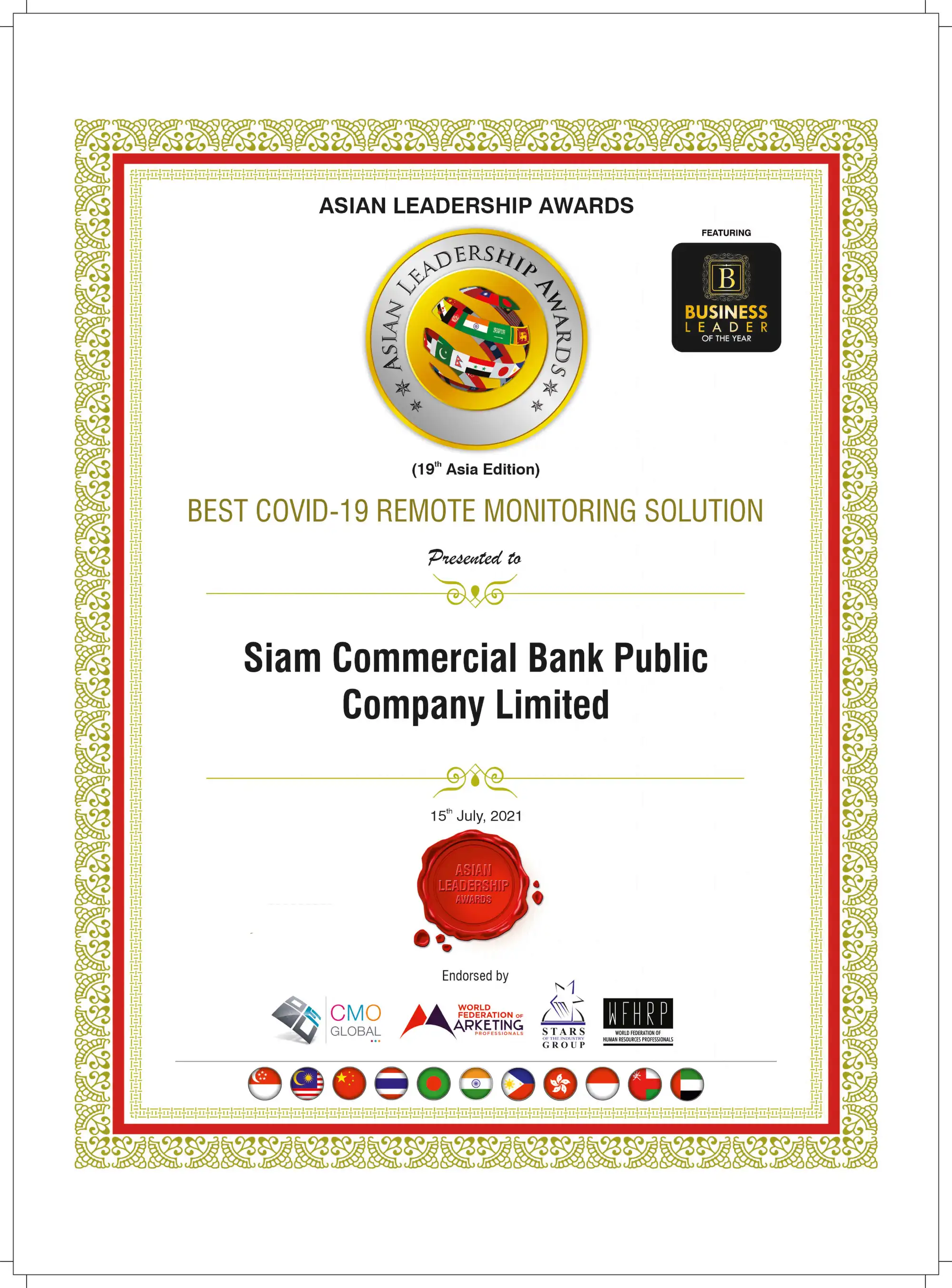 SCB wins 3 Asian Leadership Awards 2021 for best COVID-19 risk management