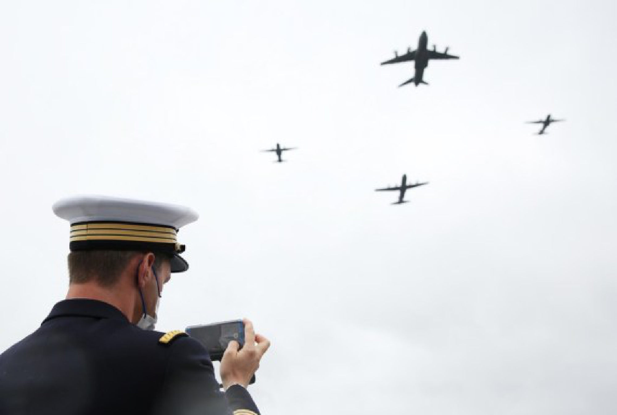 French air force aircrafts are seen during the annual Bastille Day military parade in Paris, France, July 14, 2021.