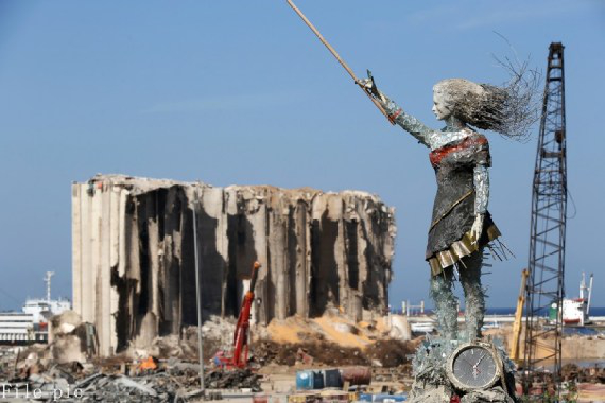 A statue of a lady is seen near the Beirut port in Lebanon on Oct. 20, 2020. 