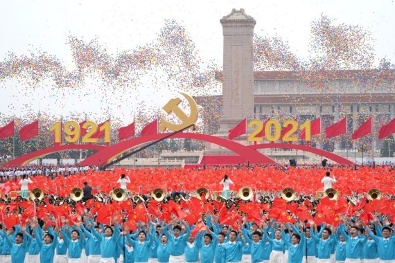 Balloons are released during a ceremony marking the centenary of the Communist Party of China (CPC) at Tian'anmen Square in Beijing, capital of China, July 1, 2021.