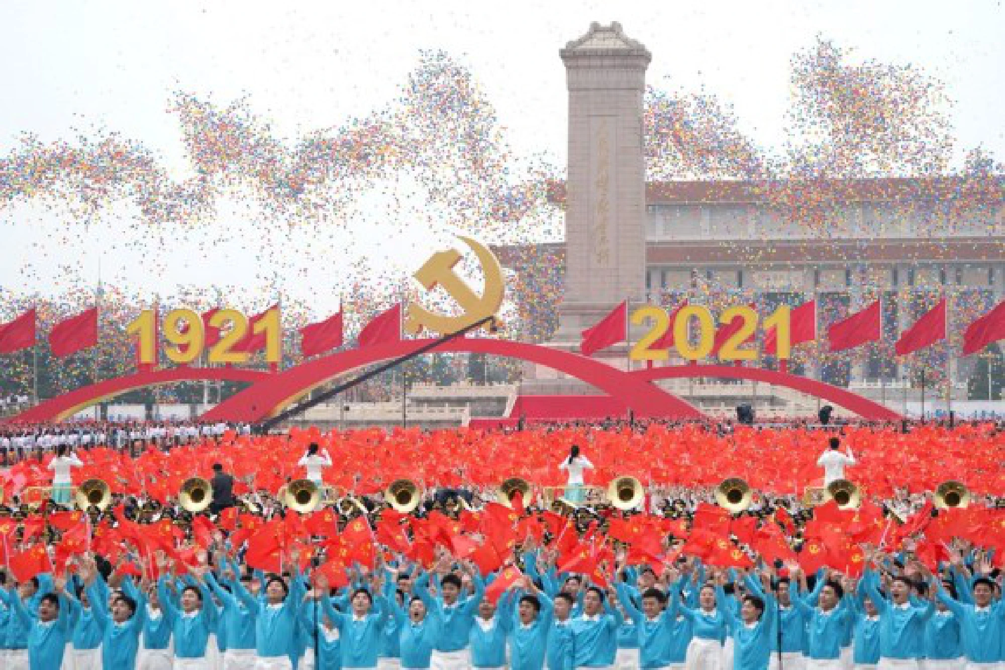 Balloons are released during a ceremony marking the centenary of the Communist Party of China (CPC) at Tian'anmen Square in Beijing, capital of China, July 1, 2021.