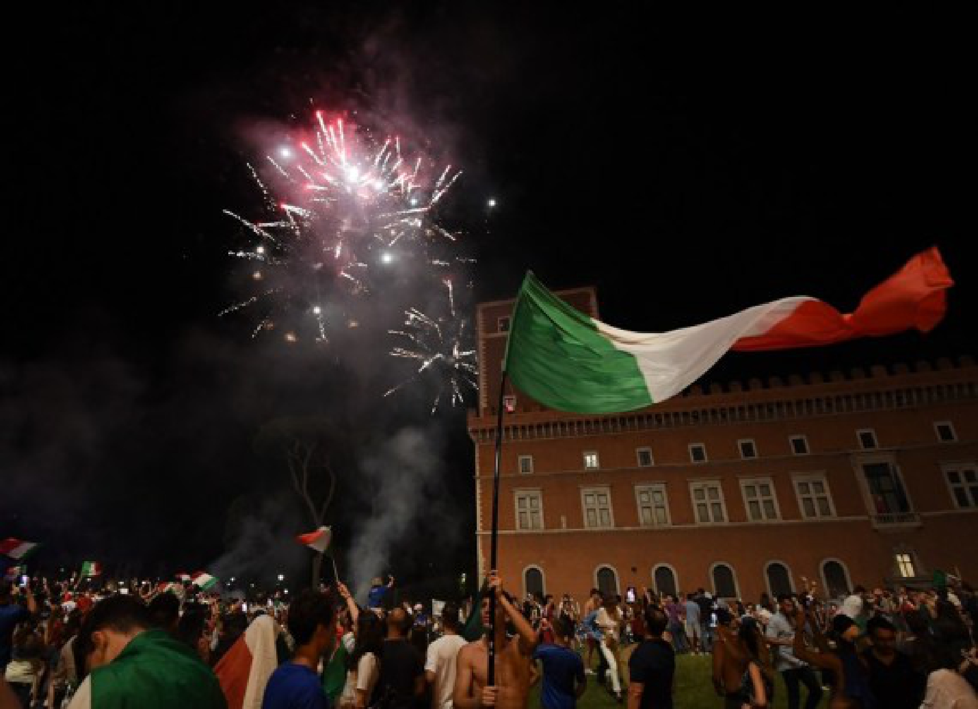 Fans of Italy celebrate after Italy won the UEFA EURO 2020 final football match, in Rome, Italy, on July 12, 2021.