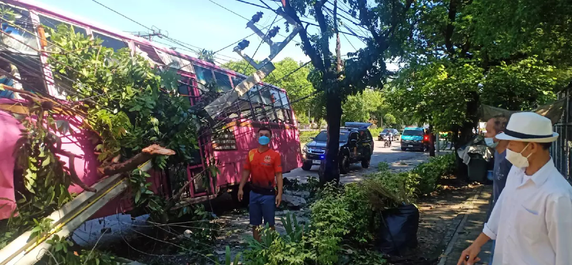 Bangkok area suffers power outage as bus rams into electric posts