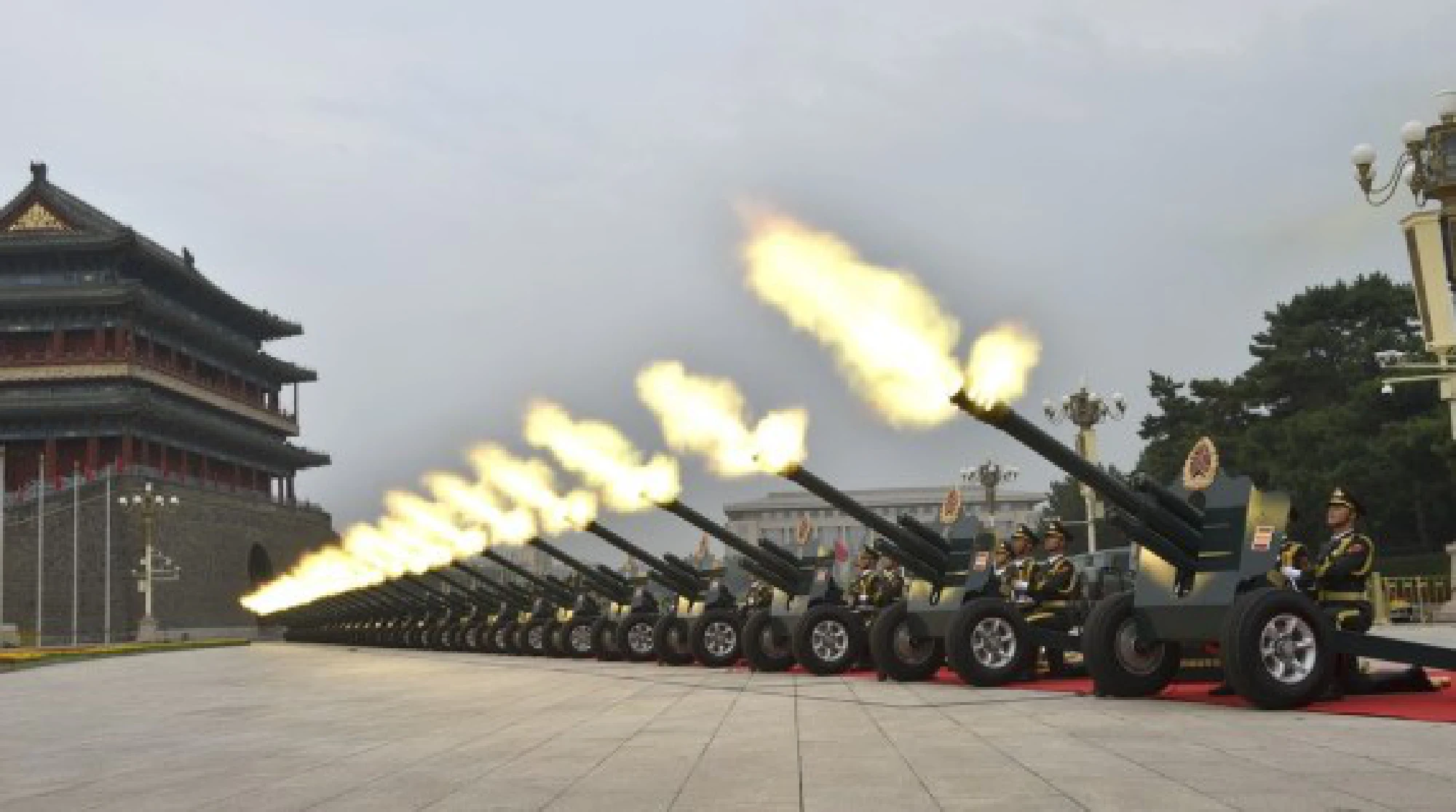 A gun salute is fired during a ceremony marking the centenary of the Communist Party of China (CPC) at Tian'anmen Square in Beijing, capital of China, July 1, 2021.