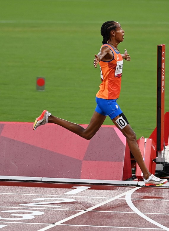 Sifan Hassan of the Netherlands crosses the finishing line in the women's 5000m final at the Tokyo 2020 Olympic Games, Aug. 2, 2021.