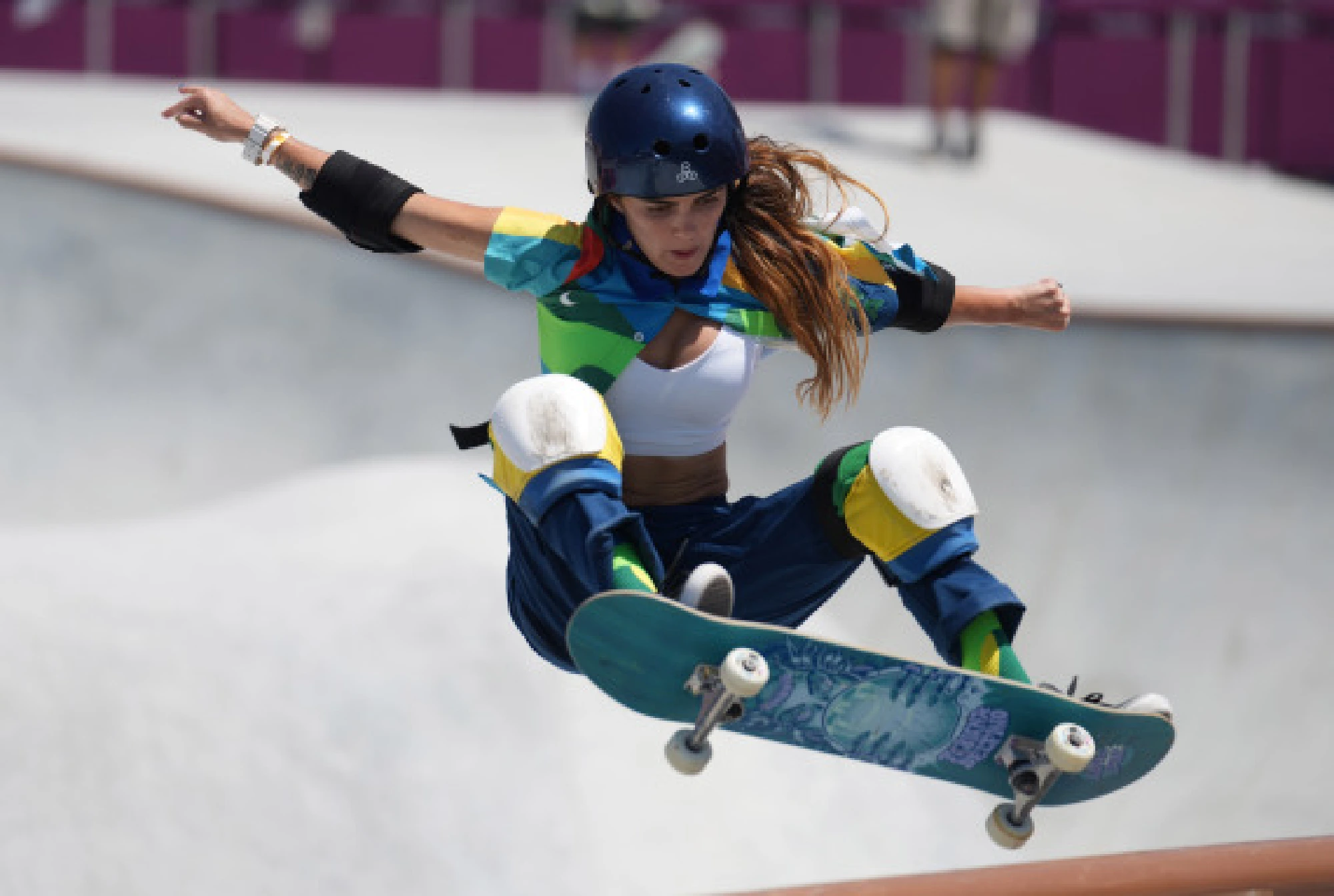 Yndiara Asp of Brazil competes during women's park final of skateboarding at the Tokyo 2020 Olympic Games in Tokyo, Japan, Aug. 4, 2021.