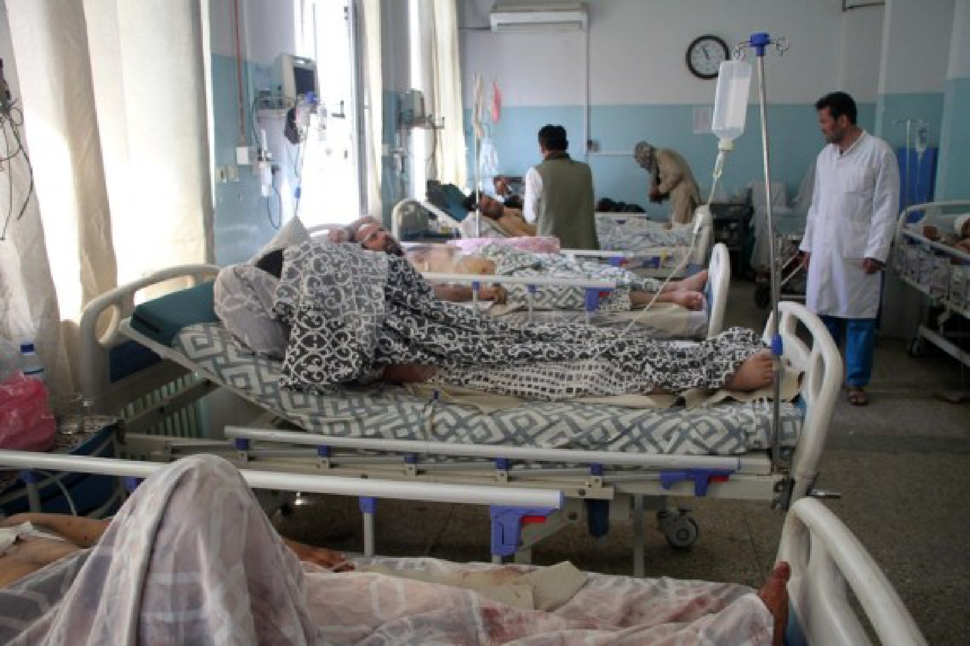 People injured in the Kabul airport attacks receive medical treatment at a local hospital in Kabul, capital of Afghanistan, Aug. 27, 2021. 