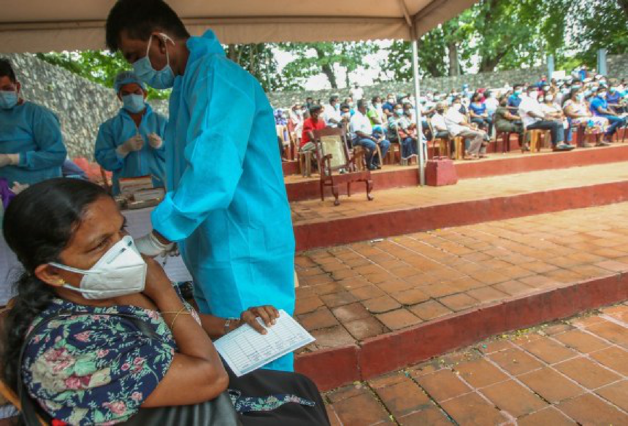 A woman receives the Sinopharm COVID-19 vaccine in Colombo, Sri Lanka, on Aug. 7, 2021. 