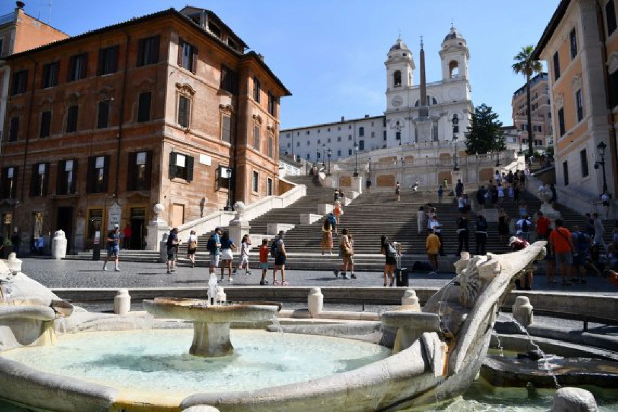  People visit the Piazza di Spagna in Rome, Italy, Aug. 12, 2021. 