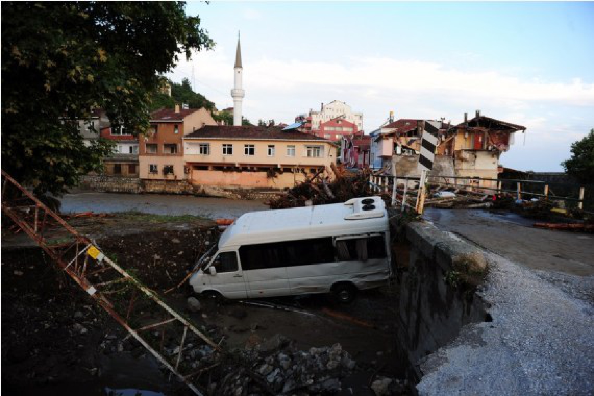 Photo shows a residential area affected by floods in Bozkurt district of Kastamonu province, Turkey on Aug. 12, 2021.