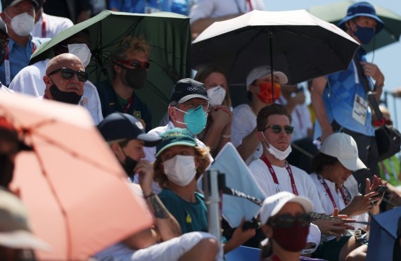 International Olympic Committee (IOC) President Thomas Bach watches the match of women's park final of skateboarding at the Tokyo 2020 Olympic Games in Tokyo, Japan, Aug. 4, 2021. 