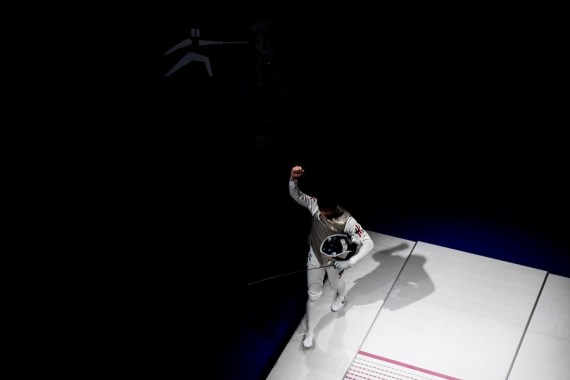 Cheung Ka Long of China's Hong Kong celebrates after winning the men's foil individual gold madal bout against Daniele Garozzo of Italy at the Tokyo 2020 Olympic Games in Tokyo, Japan, on July 26, 2021. 