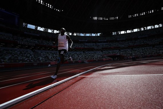 Paulo Amotun Lokoro of Refugee Olympic Team (EOR) competes during the men's 1500m heats at Tokyo 2020 Olympic Games, in Tokyo, Japan, Aug. 3, 2021.