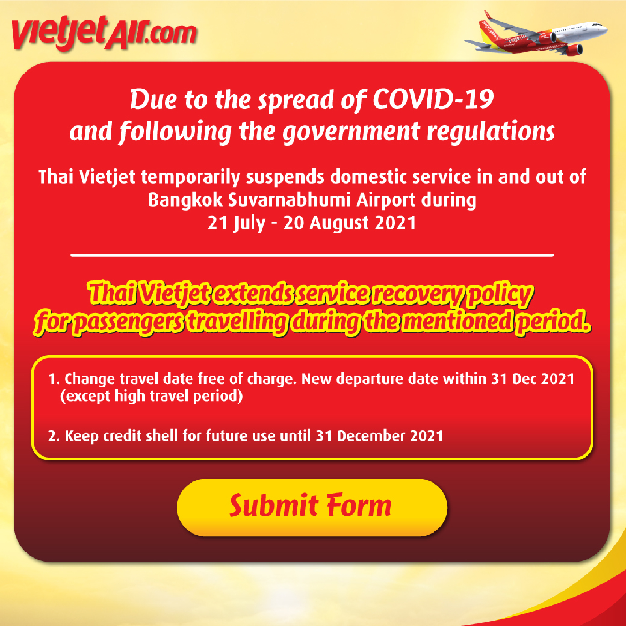 Thai Vietjet extends Support to Passengers during Travel Suspension Period