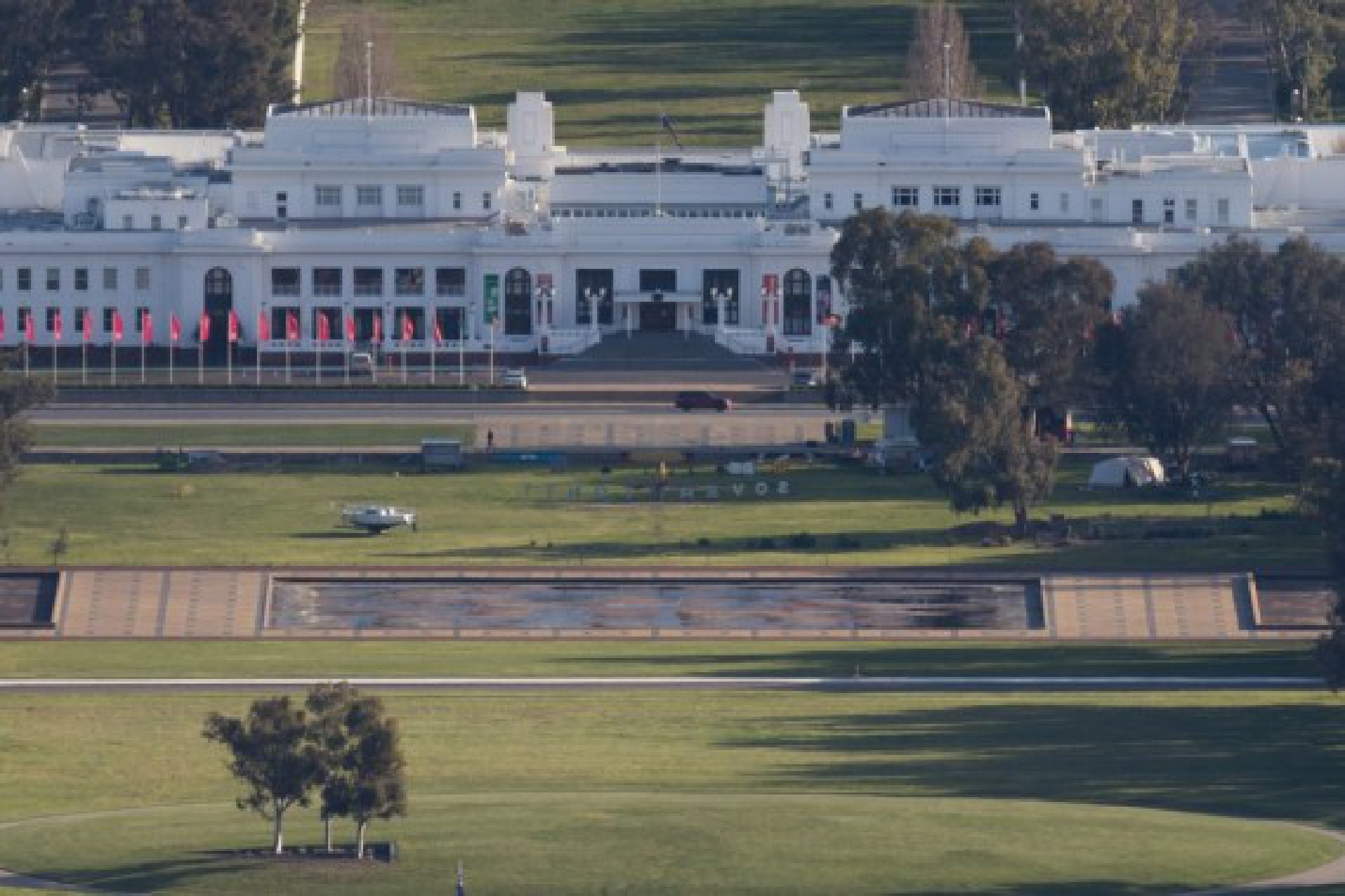Photo taken on Sept. 14, 2021 shows an empty street in front of the Old Parliament House in Canberra, Australia. 