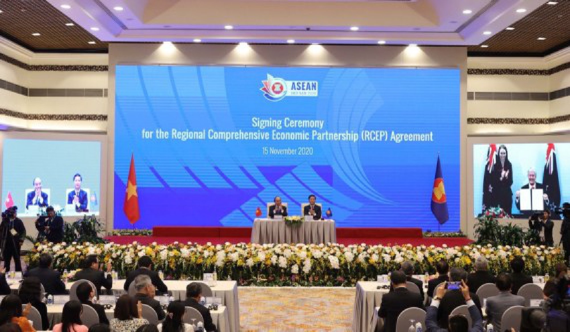 The signing ceremony of the Regional Comprehensive Economic Partnership (RCEP) agreement is held via video conference in Hanoi, capital of Vietnam, Nov. 15, 2020. 