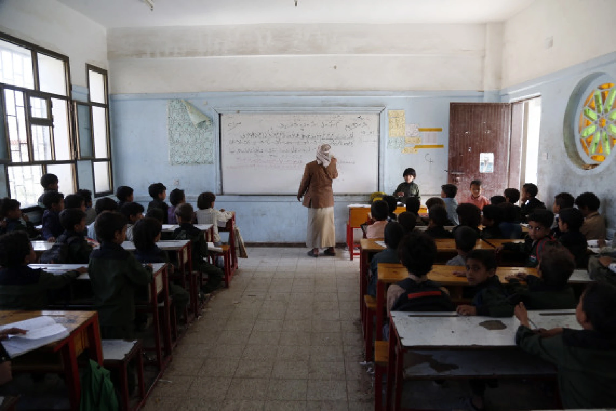 Children attend an Arabic class at a school in Sanaa, Yemen, on Sept. 8, 2021.