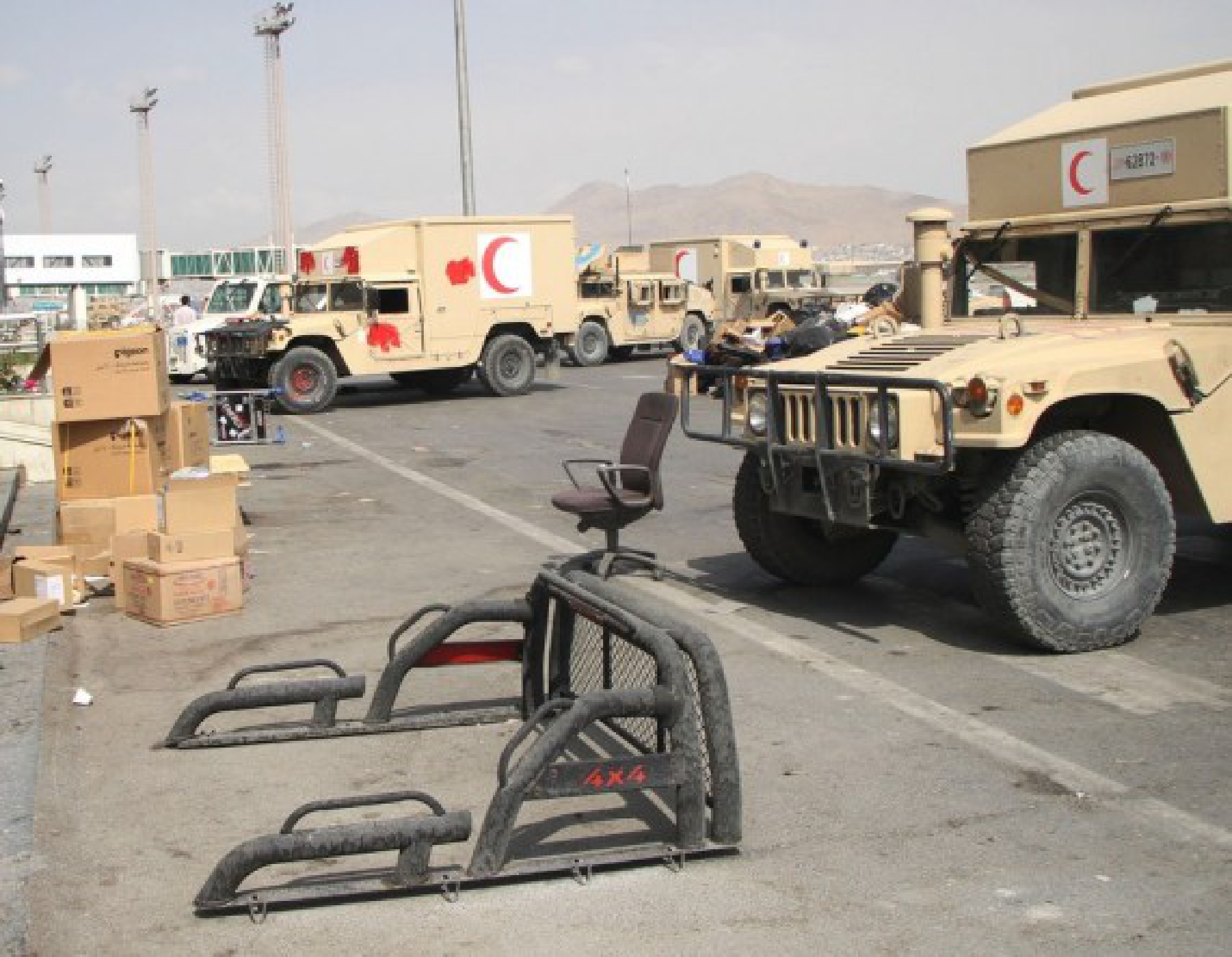 Photo taken on Aug. 31, 2021 shows military vehicles at Kabul airport in Kabul, capital of Afghanistan.