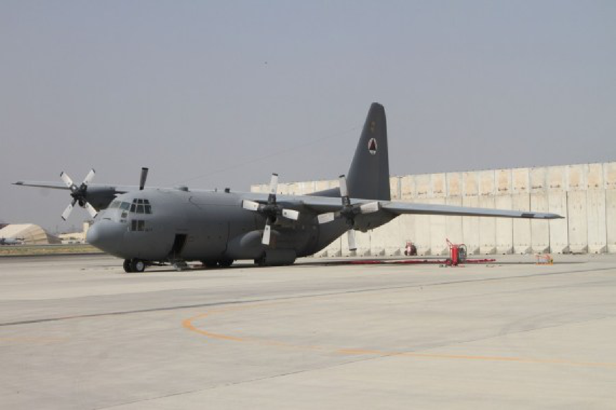 Photo taken on Aug. 31, 2021 shows a military airplane in Kabul, capital of Afghanistan.