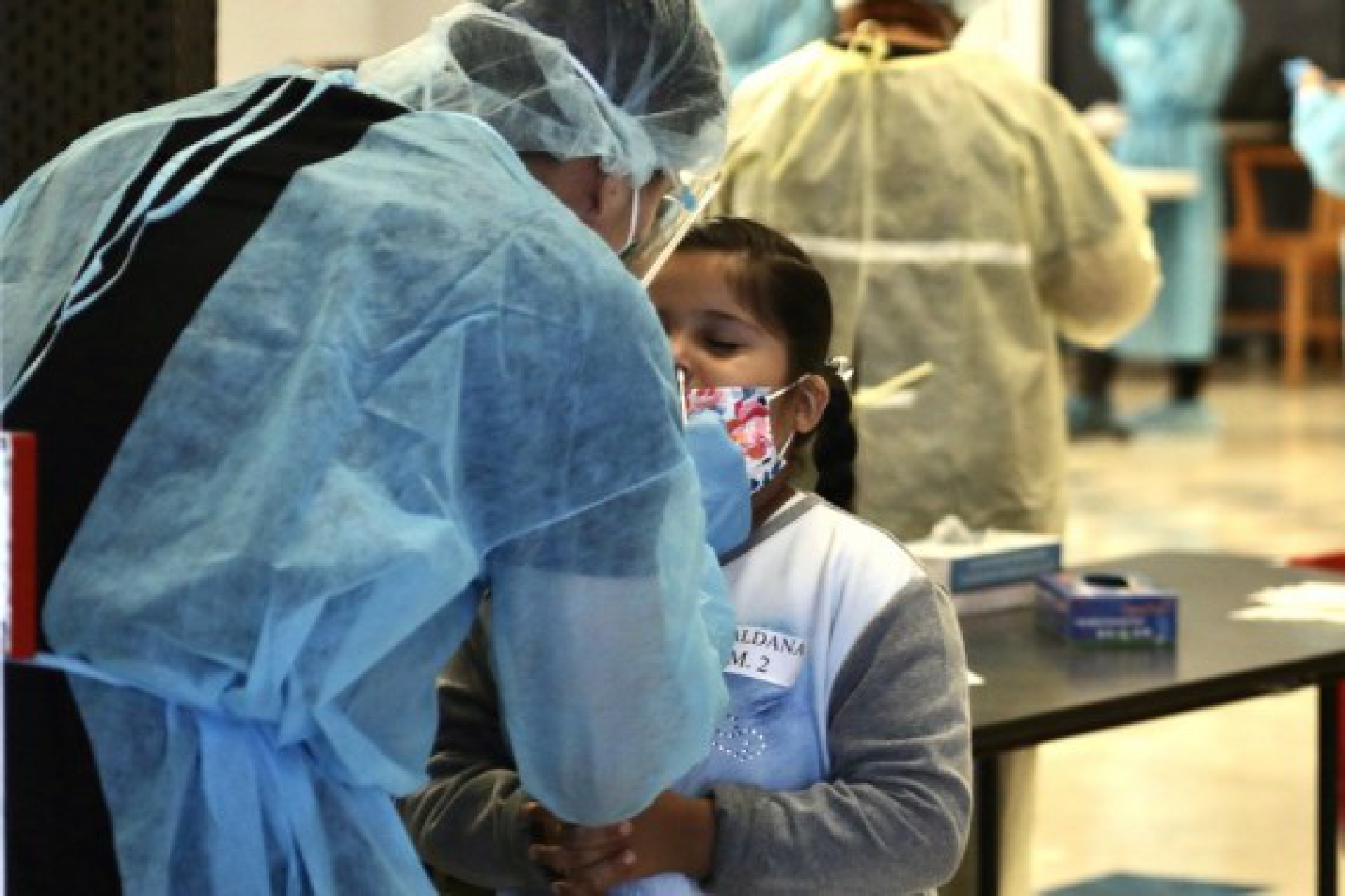 A student of Montrara Ave. Elementary School has a COVID-19 test in Los Angeles, California, the United States, on Aug. 16, 2021. 