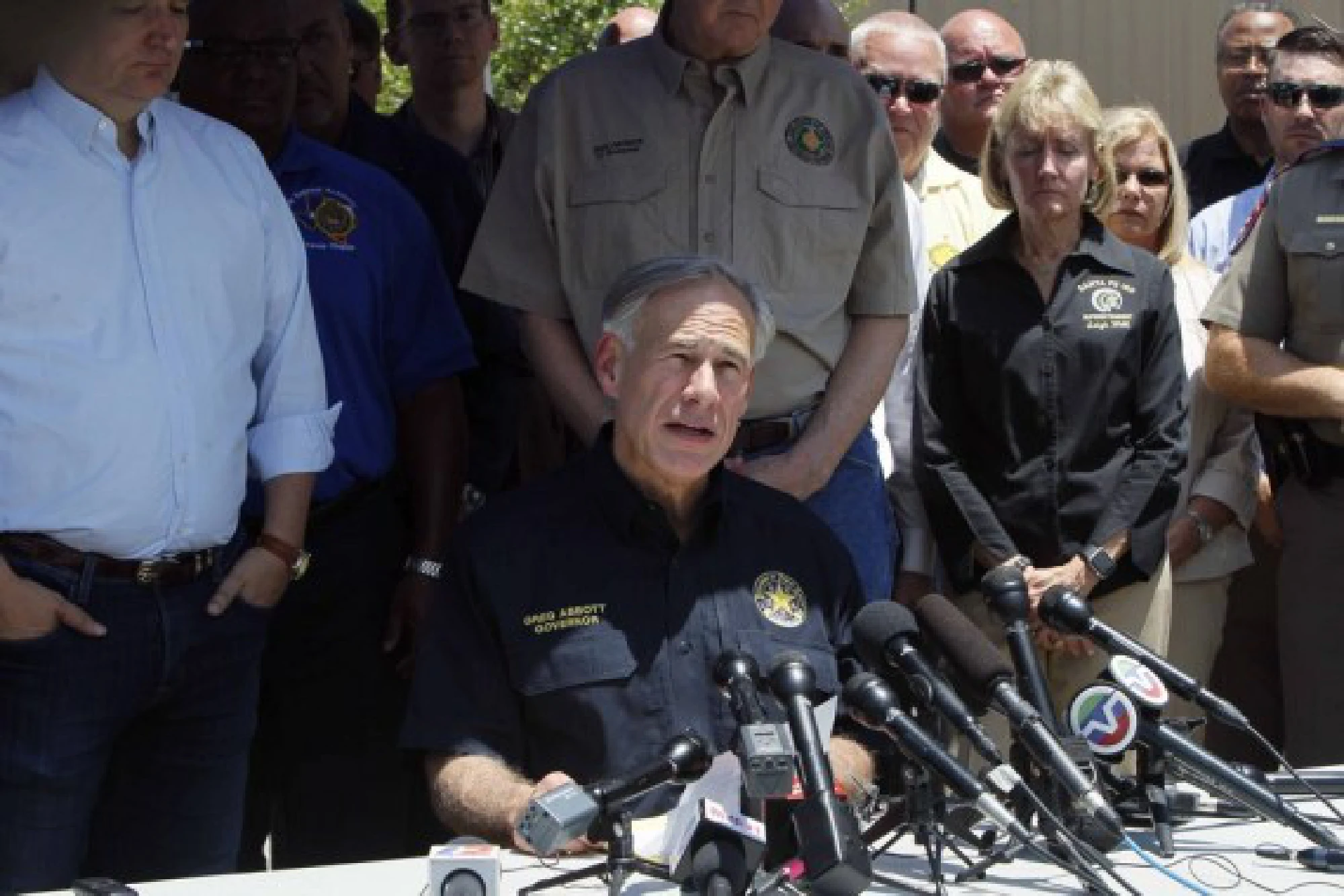 Texas Governor Greg Abbott speaks at a press briefing in Santa Fe, Texas, the United States, May 18, 2018.