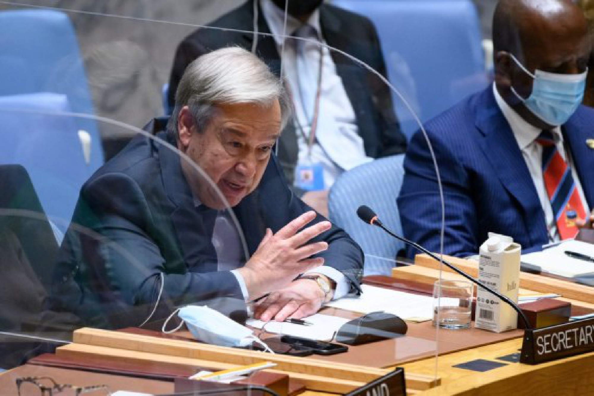 United Nations Secretary-General Antonio Guterres addresses the Security Council meeting on Ethiopia at the UN headquarters in New York, Oct. 6, 2021. (Loey Felipe/UN Photo/Handout via Xinhua)