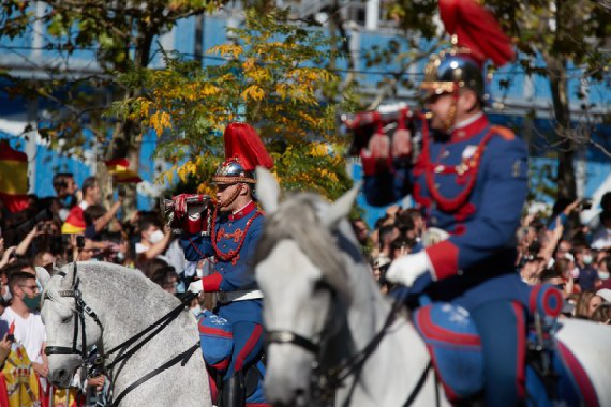  Soldiers attend a parade to celebrate the National Day of Spain in Madrid, Spain, Oct. 12, 2021. (Xinhua/Meng Dingbo)