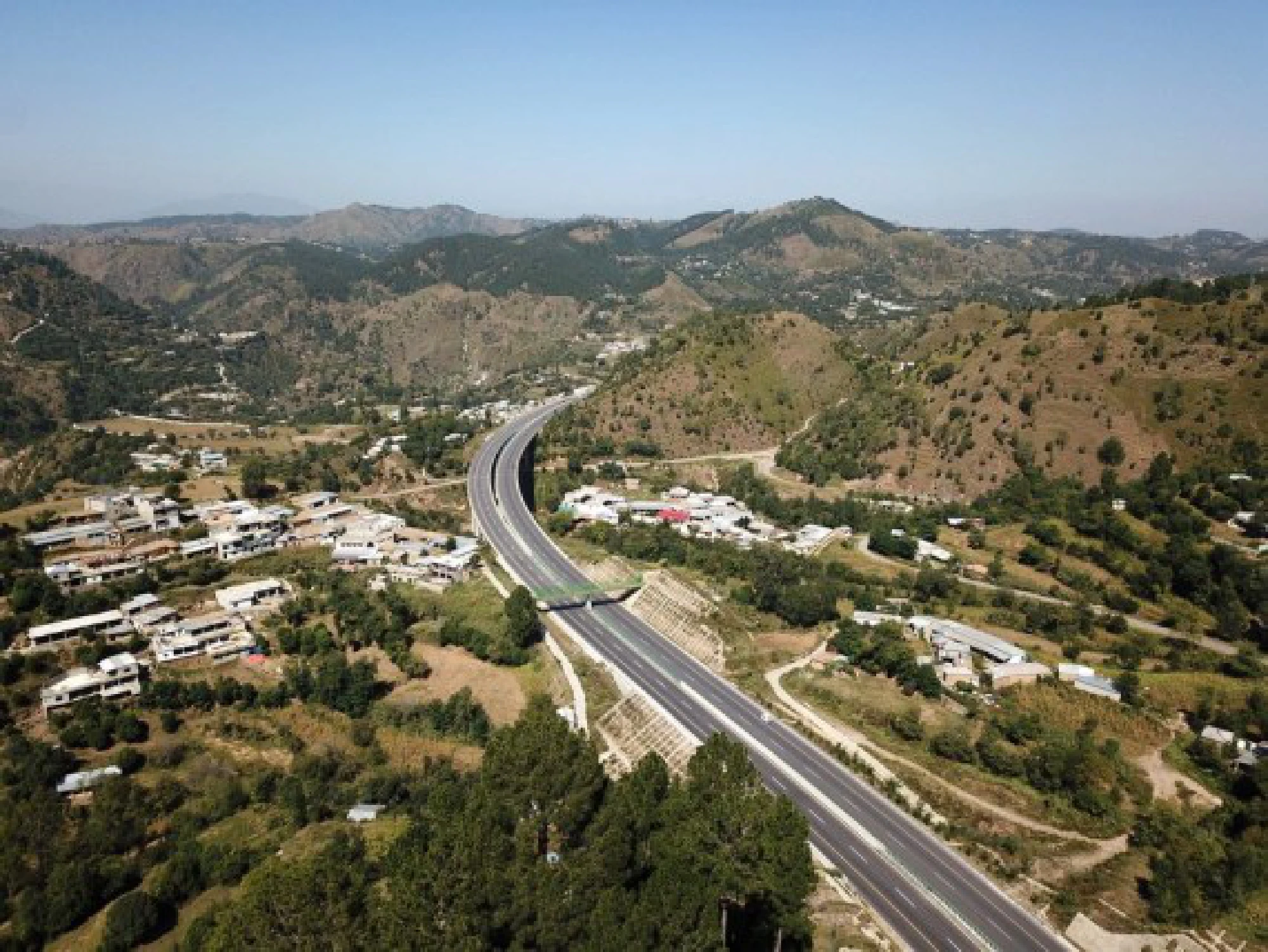 Aerial photo taken on Oct. 7, 2021 shows the view of Havelian to Thakot highway in northwest Pakistan's Havelian. 
